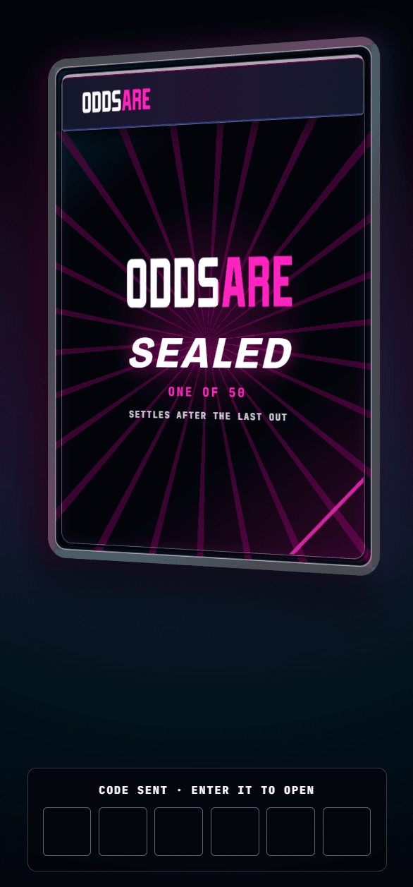 An Odds Are sealed card waiting to be opened.